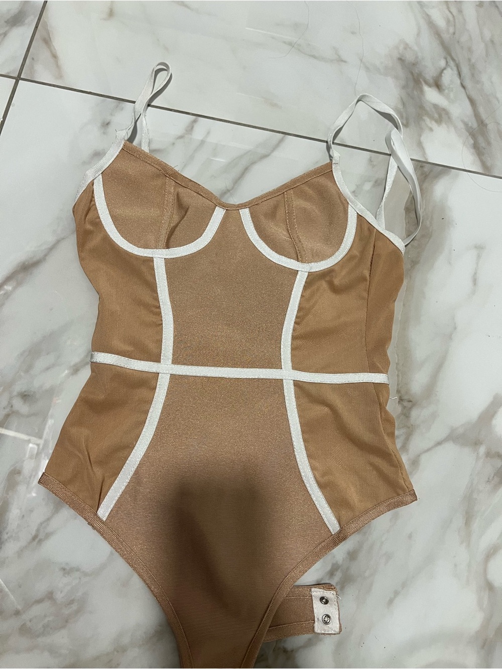 Zara Tan Bodysuit with White Piping